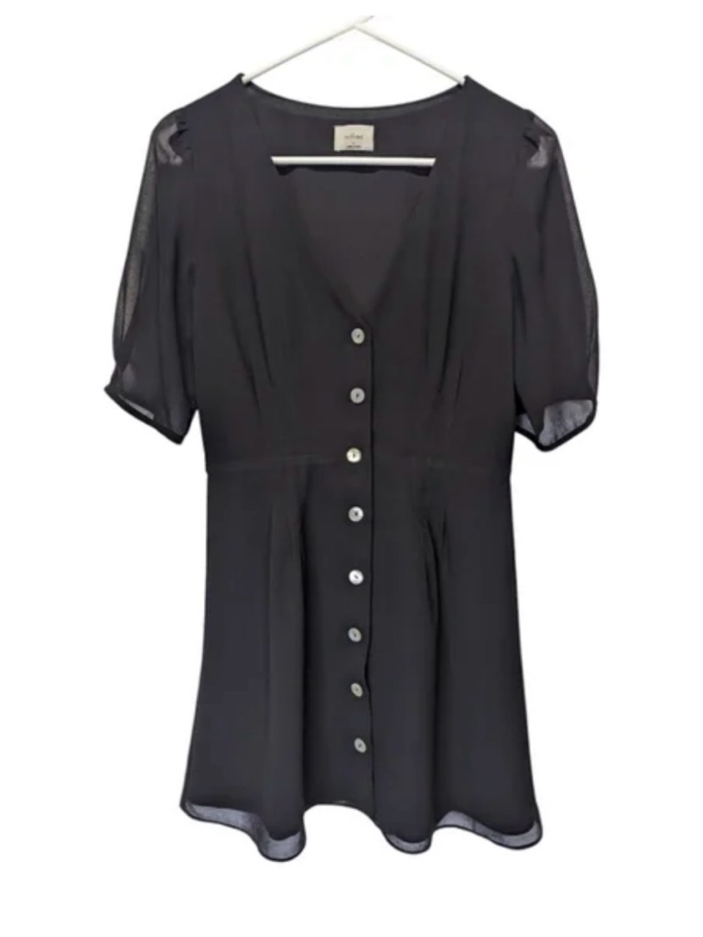 Wilfred Black Button-Front Short Puff Sleeve Top